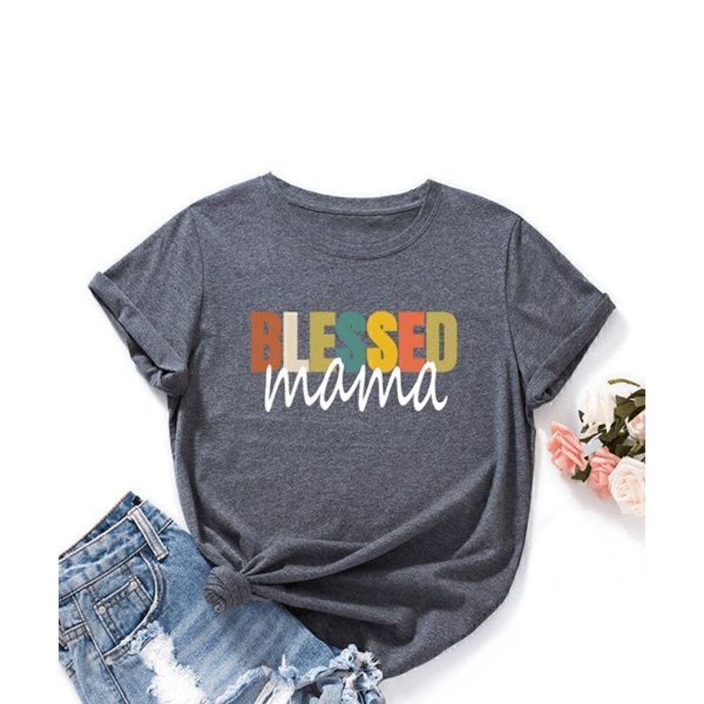Dark Gray 'Blessed Mama' Tee 3XL #1637-A6